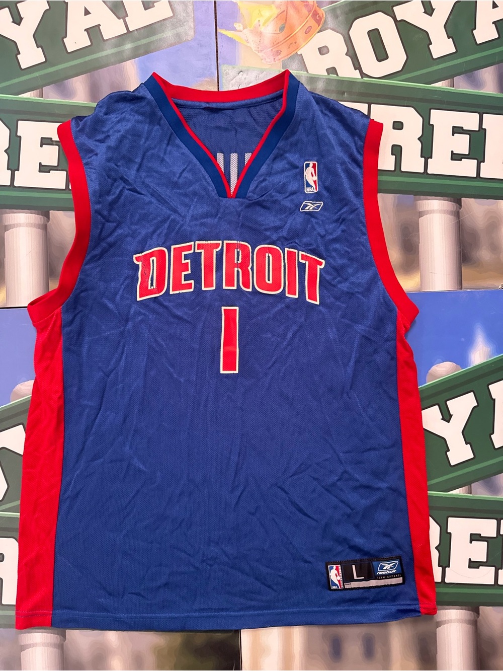 Vintage Reebok NBA Chancey Billups Detroit Blue and Red Basketball Jersey #1
